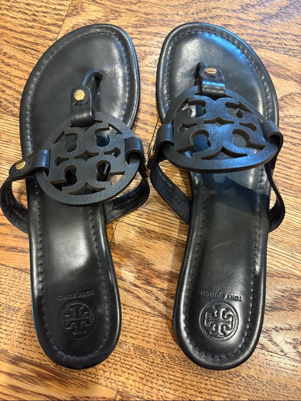 Tory Burch Black Miller Logo Leather Sandals